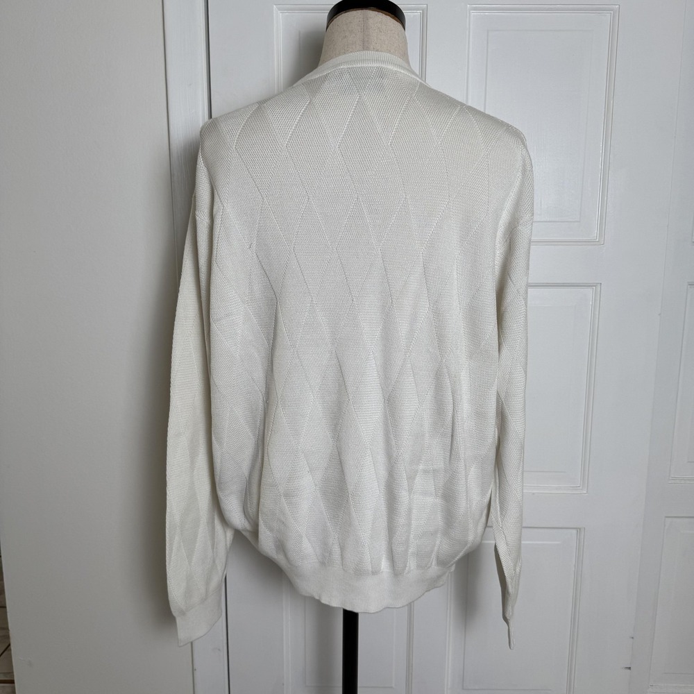 Talbots Sweater Mens 2XL Ivory V Neck Diamond Argyle Knit Mercerized Pima Cotton - Picture 2 of 8